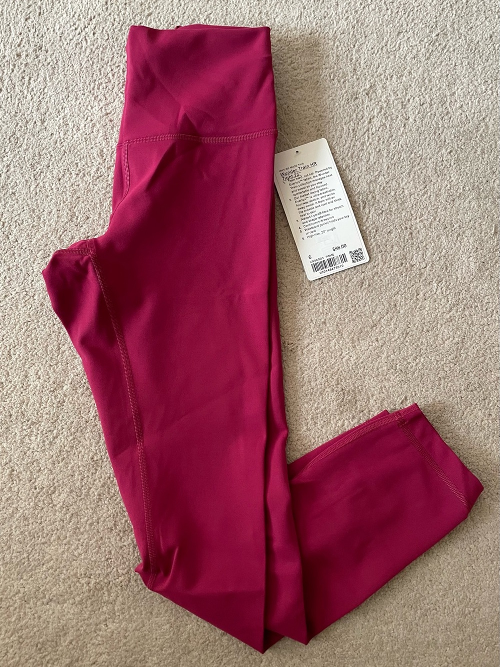 NWT! Lululemon Wunder Train High-Rise Tight 25" Pomegranate Size 6